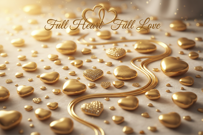 Full Heart Full Love golden hearts of all sizes