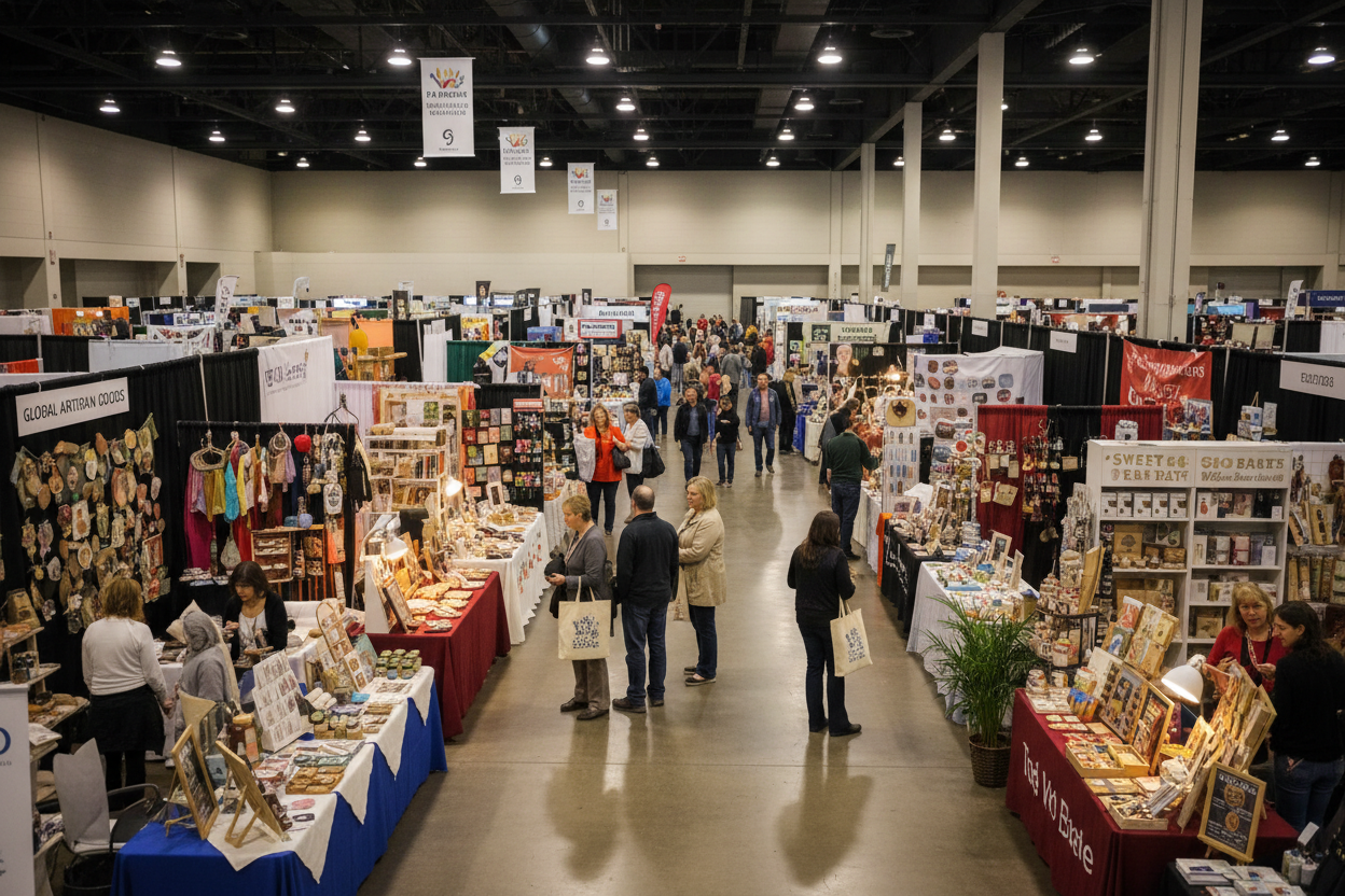 vendor booths at an indoor event